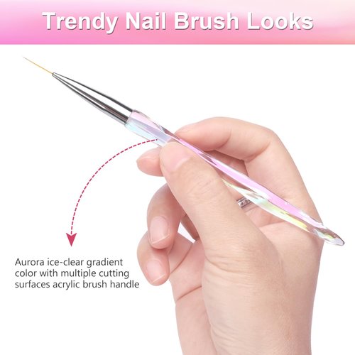TEOYALL Nail Art Liner Brushes, Fine Line Nail Brush 7/9/11/15/20mm Thin Detail Precision Drawing Brushes for Gel Nail Polish