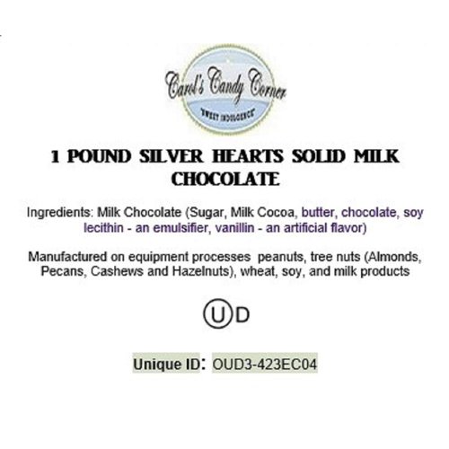 Mini Silver Hearts Solid Milk Chocolate - 1 Pound