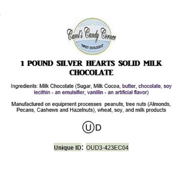 Mini Silver Hearts Solid Milk Chocolate - 1 Pound