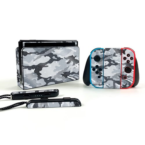MightySkins Glossy Glitter Skin Compatible with Nintendo Switch OLED - Gray Camouflage | Protective, Durable High-Gloss Glitter Finish | Easy to Apply and Change Styles | Made in The USA