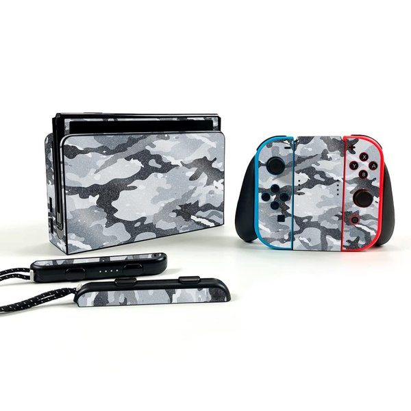 MightySkins Glossy Glitter Skin Compatible with Nintendo Switch OLED - Gray Camouflage | Protective, Durable High-Gloss Glitter Finish | Easy to Apply and Change Styles | Made in The USA