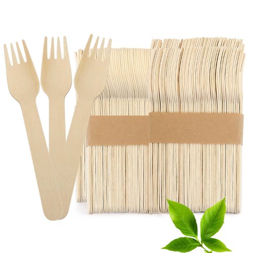 100% Compostable Wooden Cutlery Set 300PCS | Disposable Biodegradable Forks with Plastic-Free Packaging | Splinter-Free Eco-Friendly Utensils for Parties, Camping, Picnics & Outdoor Events