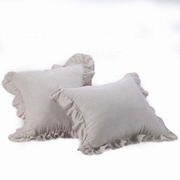 MEADOW PARK Stone Washed French Linen European Pillow Shams, Set of 2 Pieces, 26 inches x 26 inches Square Euro Sham, Super Soft, Ruffled Style, Natural Color
