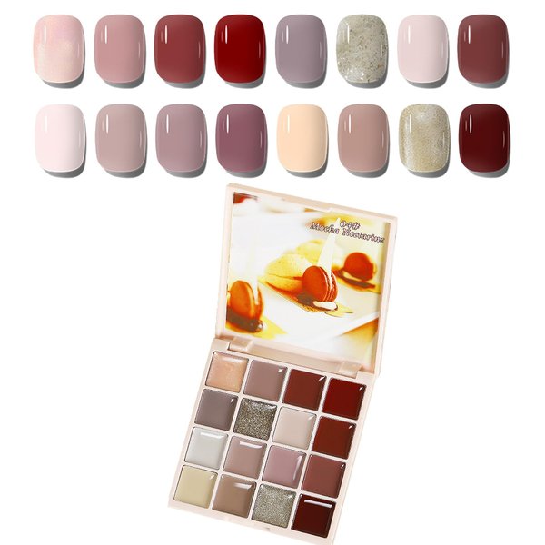 16 Colors Solid Gel Nail Polish Palette - Cream Neon Pastel Glitter Gel Nail Polish Set - Long Lasting Solid Gel Polish - Highly Gloss Multi-Color Pink Red Nude Glitter Solid Gel Polish Colors