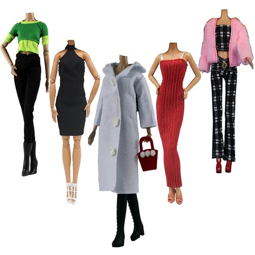 Doll Clothes, 5 Sets Outfits Spring Dresses Pants Windbreaker Hat for 11.5 inch Dolls Accessories Random Style (D)