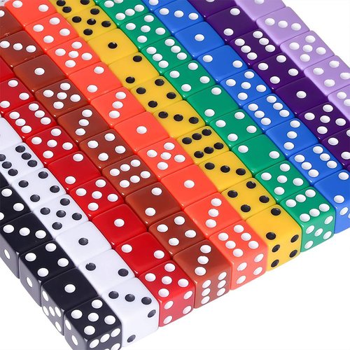 AUSTOR 100 Pieces Game Dice Set 10 Colors Square Corner Dice with Storage Bag, Play Games Like Tenzi, Farkle, Yahtzee, Bunco or Teaching Math