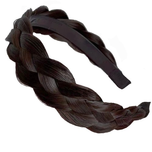 Denlydom Headband 4 Strands Synthetic Hair Plaited Headband Braid Braided With Teeth Hair Band Beauty accessory Stretch Braid Headbands Hairpiece for Women (Black-brown)