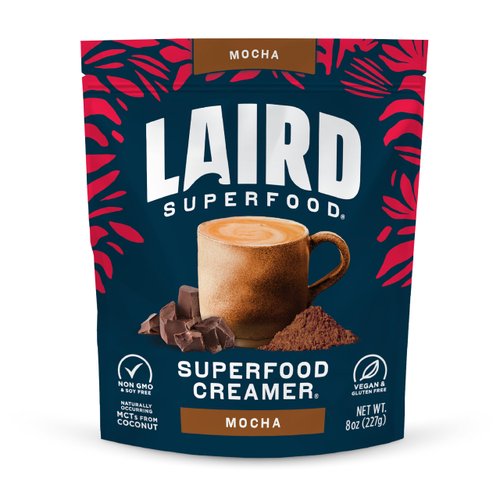 Laird Superfood Non-Dairy Coffee Creamer Mocha, Shelf-Stable Superfood Non-Dairy Powder Creamer, Gluten Free, Non-GMO, Vegan, 8 oz. Bag, Pack of 1