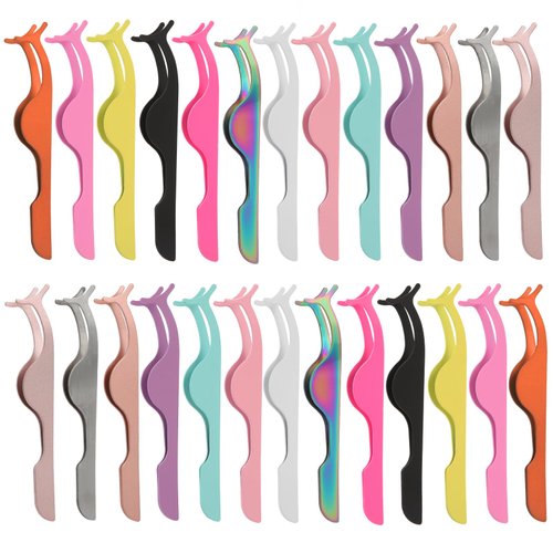26 Pieces False Eyelashes Applicator Tool - FEITA Professional Falses Eyelash Extension Stainless Steel Clip Remover Tweezers for Lashes Application and Removal Supplies (Assorted Colors)