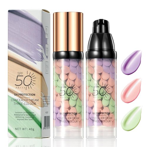 3 In 1Primer for Face Before Makeup, 2 Packs Sunscreen Isolation Cream SPF 50 PA+, One Step Color Corector Primer Facial Serum, Even Skin Tone Oil Control & Moisturizing Radiance Skin