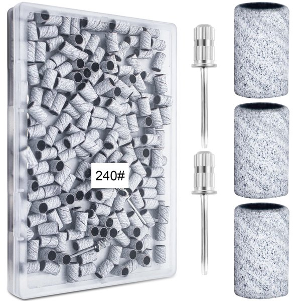 200Pcs Nails Sanding Band, 240 Grit Zebra Sanding Band Fine Grit Sanding Bands with 3/32” Nail Sanding Bit for Natural, Gel Nail, Sand Band 240Grit Set Great for Manicure & Pedicure