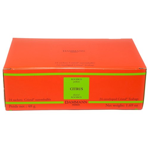 Dammann Freres Sachets, Rooibos Citrus Tea Bags, Premium Gourmet, Notes of Lemon, Clementine, and Orange Tea, Individually Wrapped, 24 Count (Single Pack)