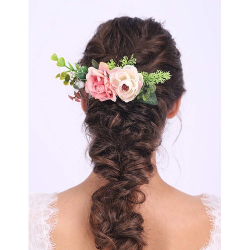 Anglacesmade Bridal Flower and Leaf Hair Comb Blush Ivory Floral Back Comb Eucalyptus Rustic Wedding Prom Party Festival Hair Jewelry for Women and Girls