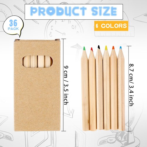 36 Packs /216 Pieces Mini Colored Pencils Portable Short Coloring Painting Pencils Pre-Sharpened Small Color Pencils in Kraft Boxes for Kids Classroom Drawing Art Birthday Wedding Party Supplies