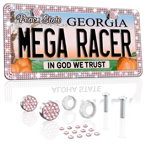 Mega Racer Black Bling License Plate Frame 1 Pack - 650 Pieces Premium Crystal Diamond Rhinestones, 2 Holes Stainless Steel Weatherproof