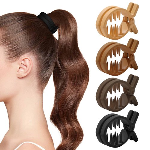 AWAYTR 8Pcs Small Hair Claw Clips for High Ponytail Matte Hair Clips for Women Ponytail No Slip Claw Clips (Brown/black(Dividing line))