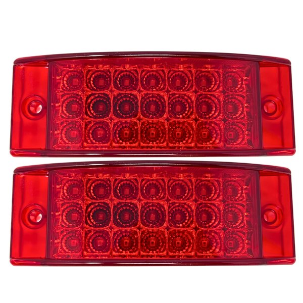 All Star Truck Parts] Qty 2 Red 6" 21 LED Side Marker Clearance Light Rectangle 12V Truck Trailer Camper Boat Marine 6x2 Rectangular Surface Mount [Sealed and Waterproof]