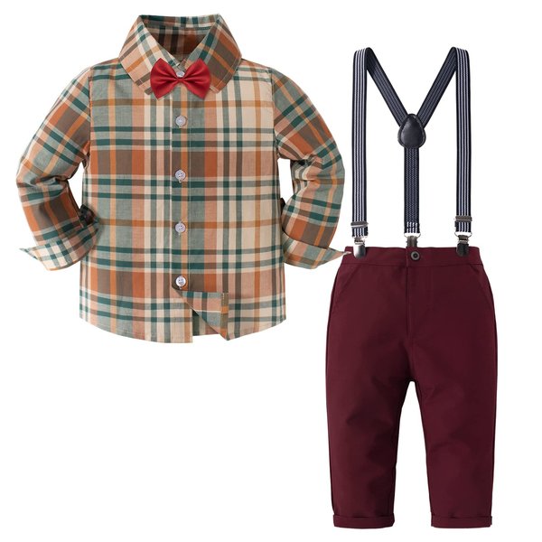 Nwada Baby Boy Clothes Toddler Suit Dress Shirt and Pants Sets 4 Pcs Dressy Outfit for Kids Brown