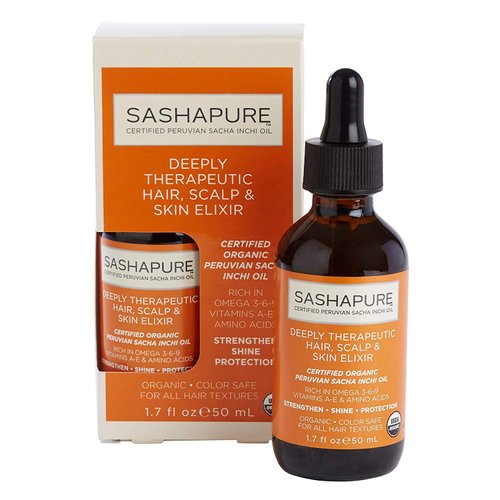 SASHAPURE Deeply Therapeutic Hair Scalp & Skin Elixir, Organic Hair Serum with Sacha Inchi Oil - Strengthen, Shine, Protection, 1.7 fl.oz.