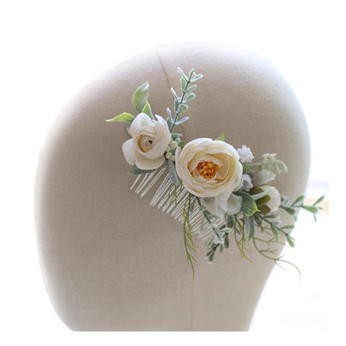FIDDY898 Wedding Bridal Comb Camellia Hair Comb Ranunculus Green leaf Floral Clip Headpiece 2002