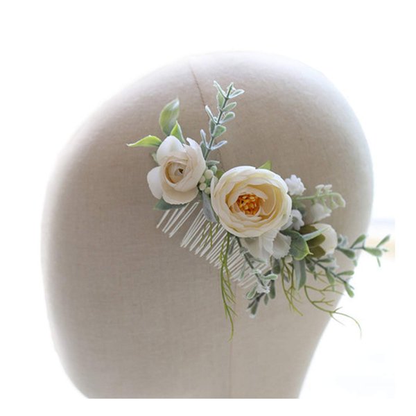 FIDDY898 Wedding Bridal Comb Camellia Hair Comb Ranunculus Green leaf Floral Clip Headpiece 2002