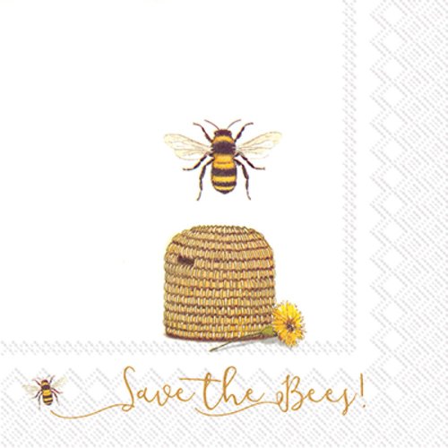 Save the Bees Lunch Napkins 40 Count | Dandelion & Bee Design | 6.5 x 6.5 Inches | Eco-Friendly | Printed in Germany