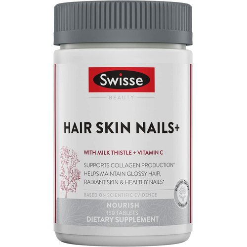 Swisse Biotin Hair Skin and Nails Collagen Supplement for Women & Men | Milk Thistle, Biotin, Vitamin C, Zinc & Iron | Supports Hair Growth & Collagen Production | Collagen Supplement | 150 Tablets