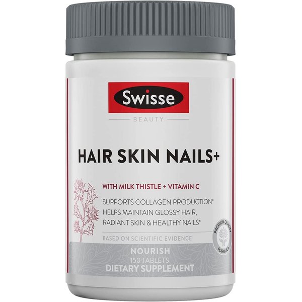 Swisse Biotin Hair Skin and Nails Collagen Supplement for Women & Men | Milk Thistle, Biotin, Vitamin C, Zinc & Iron | Supports Hair Growth & Collagen Production | Collagen Supplement | 150 Tablets