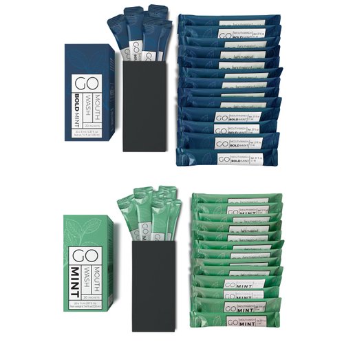 BOLD Mint GO Travel Size Mouthwash Packets BOLD Mint – Individual Mini Mouthwash for Fresh Breath - Smart Packet Design to reduce travel bottle waste -BOLD Mint Flavored Portable Travel Mouthwash Bulk