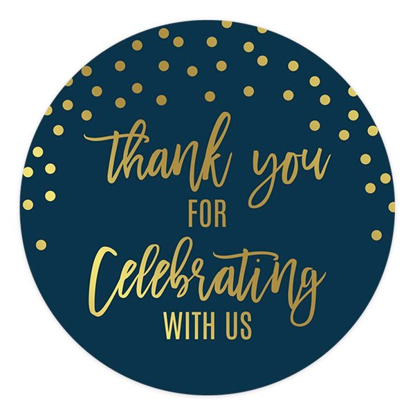 Andaz Press Navy Blue with Gold Metallic Ink Wedding Party Collection, Round Circle Label Stickers, Thank You for Celebrating with US, 40-Pack