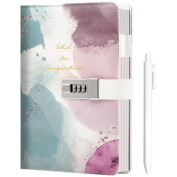 CAGIE Diary for Girls Age 8-12 Gifts for 9 10 11 12 Year Old Girls Diary with Lock, Spilling Ink Design 192 Pages Lock Diary with Pen, 5.7 x 8.5 Inch Birthday Gifts for Girl Journal with Lock