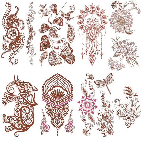 Aresvns Henna Tattoo, 9 Sheets Henna Stickers, Waterproof Brown Henna Tattoo Stickers for Women