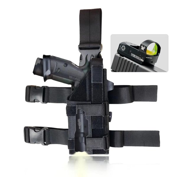 Drop Leg pistol Holster: Fit Gun (Barrel: 3"-11") with Optic/Lights/Scope.Adjustable to Compatible with Right and Airsoft pistol.Like Glock 1911 S&W Sig Ruger Taurus Berreta CZ HK...(Right, Black)