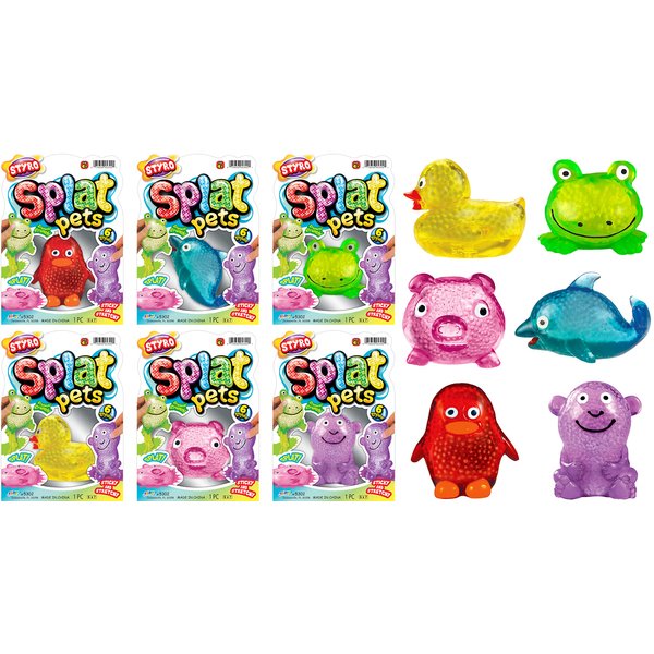 Ja-Ru's Splat Pets - Animal Stress Balls (6 Splat Animals Assorted). Sensory Fidget styrofoam Beads for Kids and Adult. Squeeze Toys Party Favors Christmas Stocking Stuffers. 5302-6s