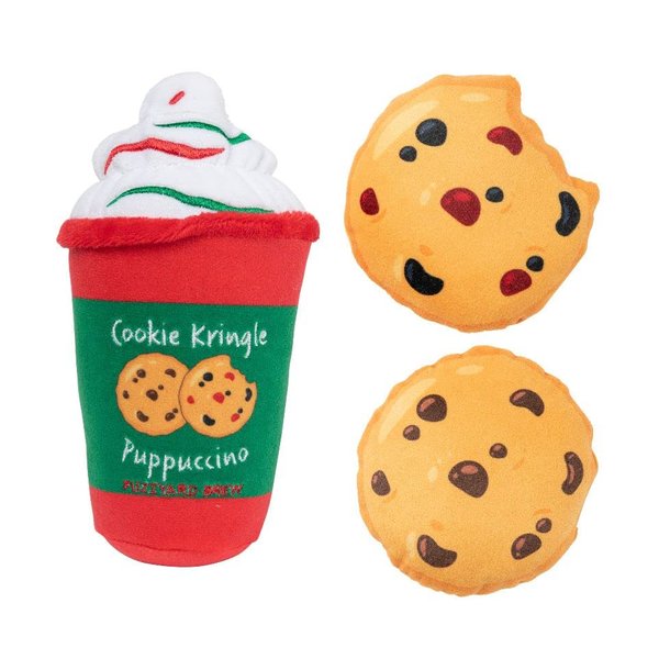 Cookie Kringle Puppuccino Dog Toy Set 3pc Premium Plush Christmas Coffee and Cookies Washable