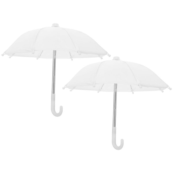 Toyvian 18-Inch Doll Umbrella Adjustable Rainy Umbrella Mini White Umbrella, 2PCS Plant Umbrellas Decor, Dollhouse Pretend Play Toys