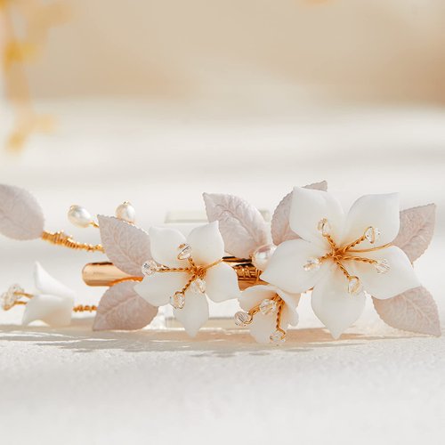 AW BRIDAL Flower Hair Clip for Wedding Hair Comb Barrette Bridal Hair Pieces Wedding Hair Accessories for Women Girls (Gold)