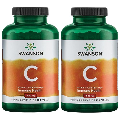 Swanson Vitamin C with Rose Hips Immune System Support Skin Cardiovascular Health Antioxidant Supplement 1000 mg 250 Tablets (Tabs) (2 Pack)