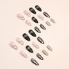 Black Almond Press on Nails Medium Length Gold Foil Fake Nails with Gold Foil Glitter Line Designs Glossy Coffin Nails Full Cover Nail Tips Glue on Nails Artificial Acrylic False Nails for Women 24Pcs