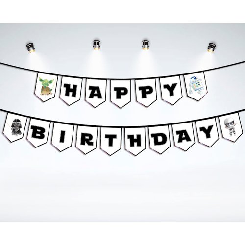 Star and Wars Birthday Banner for Kids Teens Adults, Mandalorian Birthday Decorations, Universe Wars Backdrop for Boys Birthday Party Supplies, Yoda Themed Banner for Baby Boys Kids Bday Party