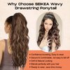 SEIKEA 26" Highlight Ponytail Extension，PT003 Eva Long Drawstring Ponytail Wavy Clip in Hair Extensions Ponytail Natural Soft Synthetic Hairpiece for Women Deep Brown with Auburn Highlights