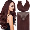 Caliee Clip in Human Hair Extensions Burgundy Wine Red 99J Hair Straight Real Human Hair Extensions Clip in 140g 20 Inch Red Clip in Extensions 100% Virgin Hair Extensions 7PCS