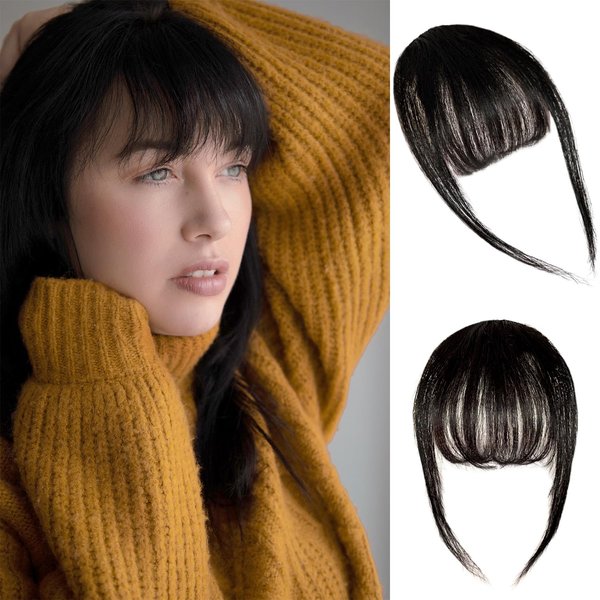 Flying Beauty Clip in Bangs 100% Real Human Hair Bangs Clip in Hair Extensions Clip on Wispy Bangs for Women Fringe Bangs Hair Pieces for Daily Wear(Brown Black)