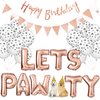 Legendog Dog Birthday Party Supplies Dog Paw Print Balloons Cat Birthday Hat Happy Birthday Banner Foil Balloons Lets Pawty Letters Balloons Decorations (Rose Red)