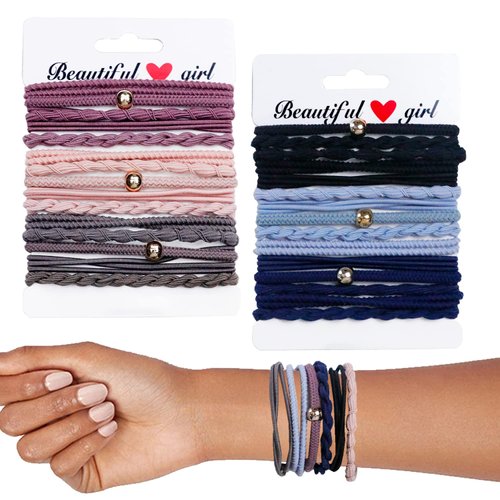 30 Pcs Hair Ties, 5 Boho Bracelet Style Hair Ties for Women and Girls, Hair Elastic Ties for Ponytail Thin Hair Thick Hair (Morandi)