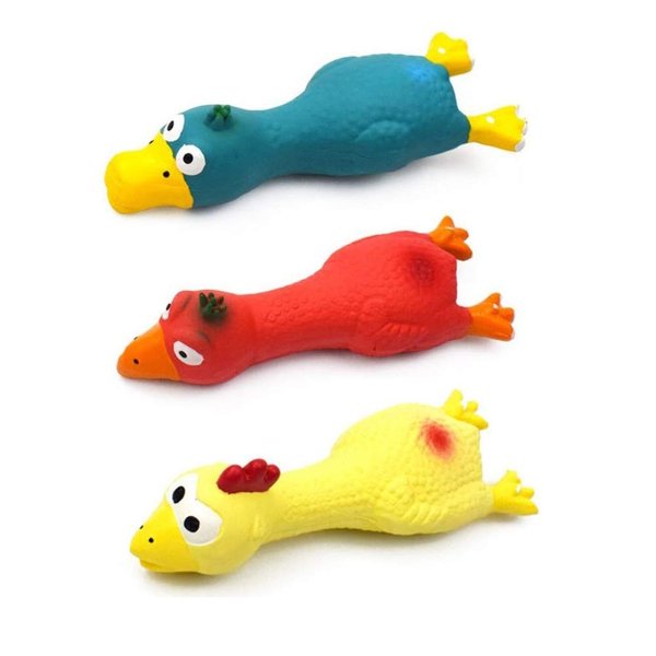 SICOPEE 3PCS Dog Squeaky Toys, Dog Small Screaming Chicken Toys, 6.6" Long Soft Rubber Chew Molar Dog Toys for Puppy Small Medium Dogs