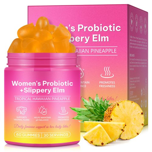 Feminine Probiotics Gummies for Women Probiotic Gummies with Slippery Elm | Natural Pineapple Flavor | Supports Feminine pH Balance & Comfort | 60 Vegan Gummie for Daily Wellness