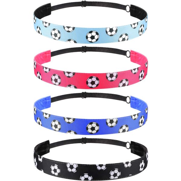 SATINIOR 4 Pieces Non-slip Soccer Headband Adjustable Football Hairband for Girl Sport(Black, Blue, Rose Red, Light Blue)