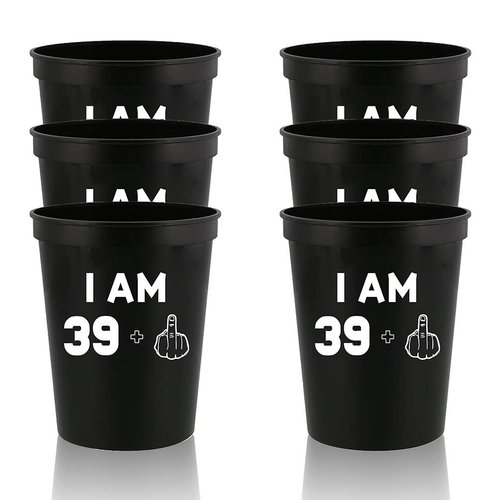 Veracco I am 39+1 Middle Finger Stadium Party Cup Funny 40th Birthday Gag Gifts For Him Her Fourty And Fabulous (Black, 12)
