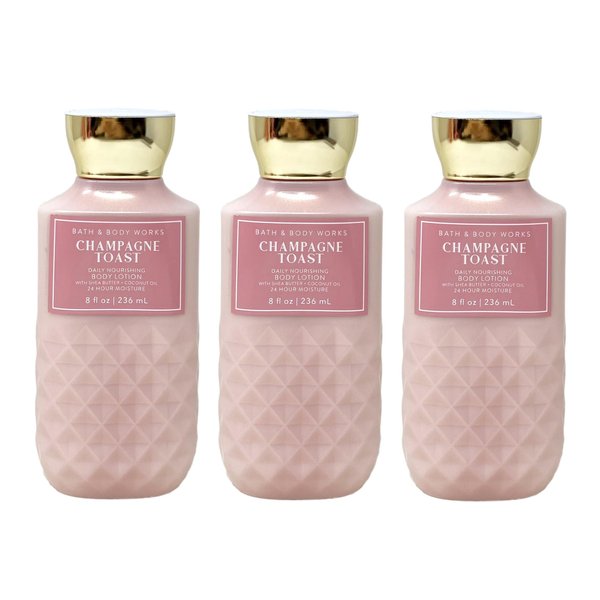 Generic Bath and Body Work CHAMPAGNE TOAST Daily Nourishing Body Lotion 3 Piece Set - 8 fl oz / 236 mL each, Pink